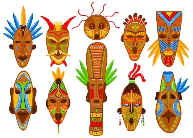 Premium Vector | Ethnic mask set on white, african tribal ritual totem ...