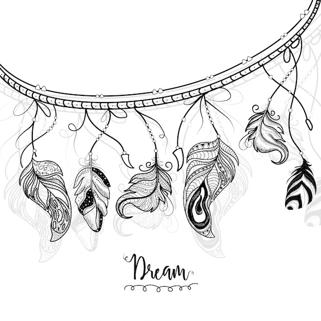 Download Ethnic ornamental hanging feathers, creative hand drawn ...