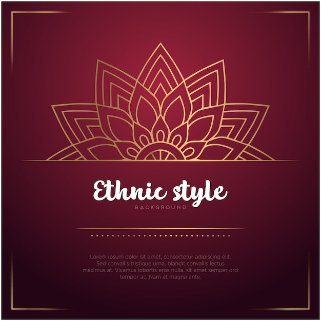 Ethnic style background with mandala and text template, red and golden color Free Vector