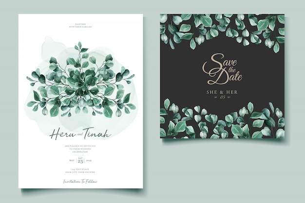 Template kartu undangan pernikahan cat air kayu putih Vektor Gratis