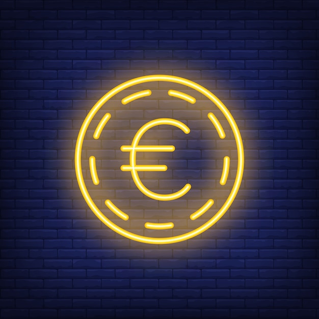レンガの背景にユーロのコイン ネオンスタイルのイラスト お金 現金 為替レート 無料のベクター