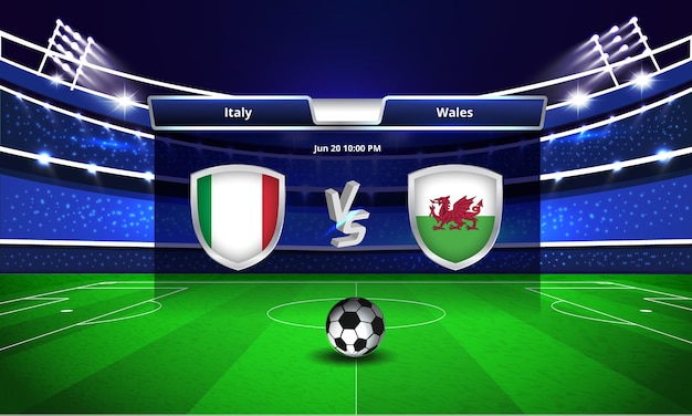 ユーロ カップ イタリア対ウェールズ サッカーの試合のスコアボード放送 プレミアムベクター