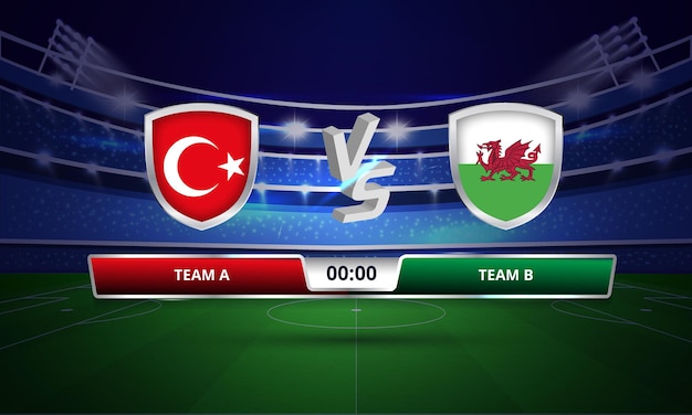 ユーロカップトルコvsウェールズサッカー試合スコアボード放送 プレミアムベクター