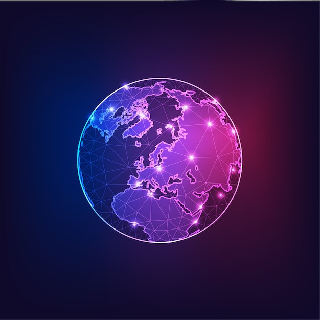Europe on the earth globe view from space with continents outlines abstract. Premium Vector