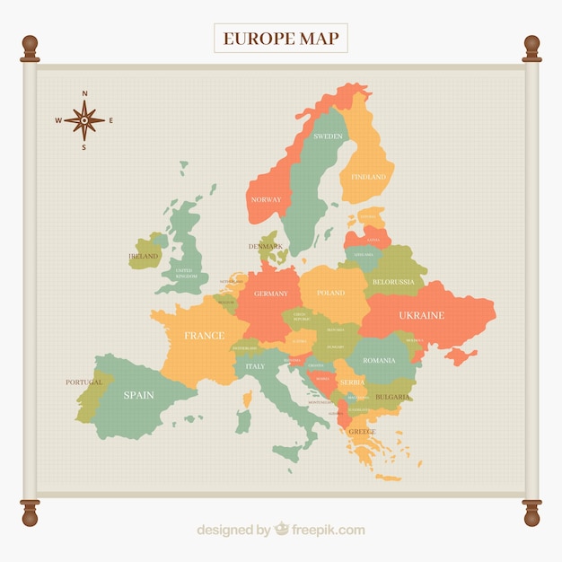 Free Vector Europe Map In Soft Tones