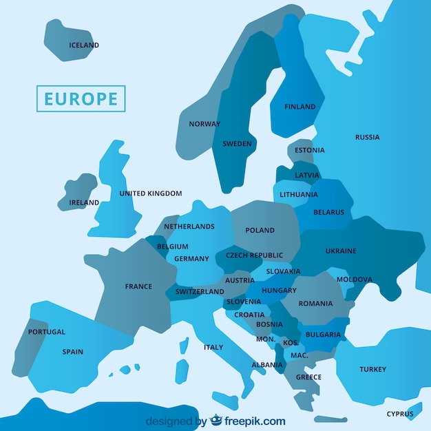 青色のヨーロッパ地図 無料のベクター