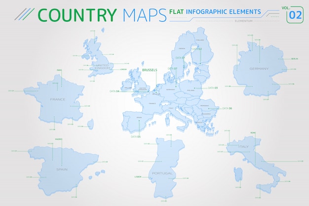 Premium Vector Europe United Kingdom France Spain Portugal Italy And Germany Maps