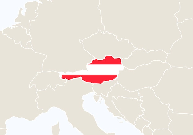 Premium Vector | Europe with highlighted austria map. vector illustration.