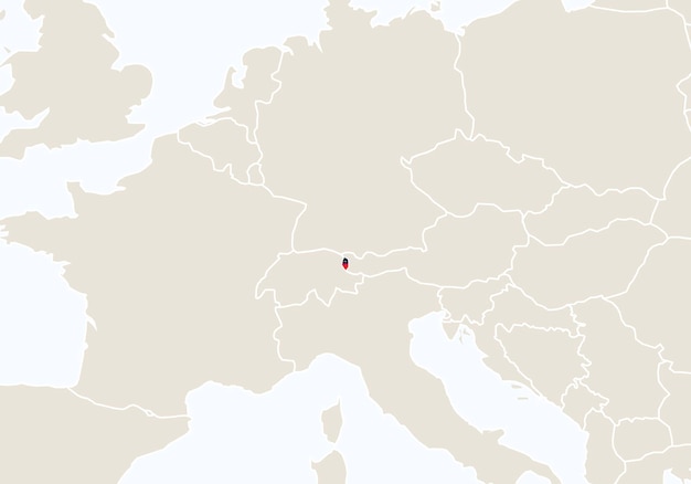 リヒテンシュタインの地図が強調表示されたヨーロッパ ベクトルイラスト プレミアムベクター