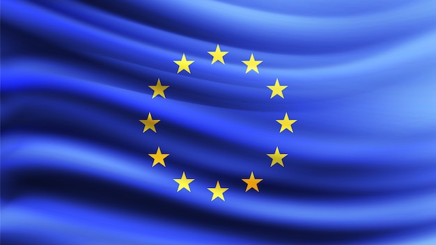 欧州連合の旗が風に吹かれて シリーズの一部 欧州連合の旗を振っています プレミアムベクター