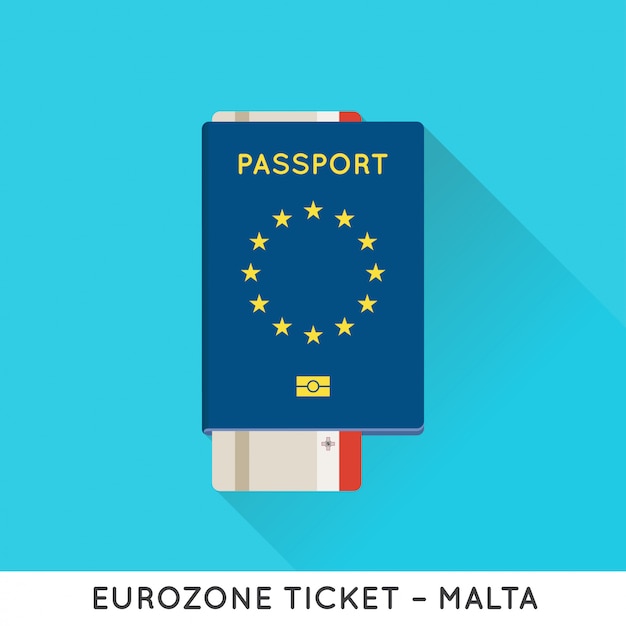チケットのイラストが付いたユーロ圏ヨーロッパパスポート Eu国旗付きの航空券 プレミアムベクター
