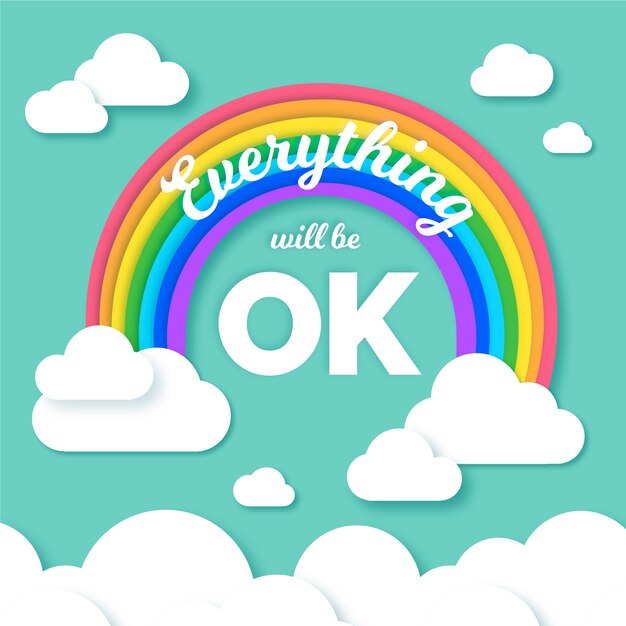 Everything will be ok lettering with colorful rainbow | Free Vector