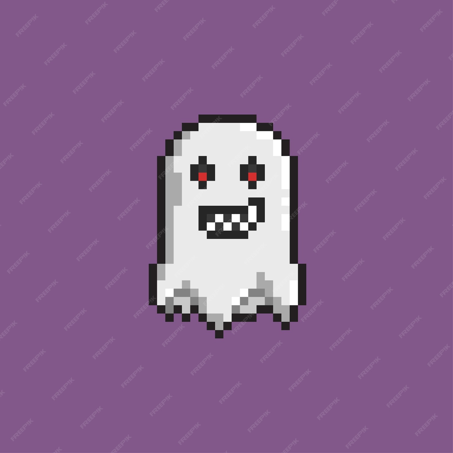 Premium Vector | Evil smiling ghost in pixel art style
