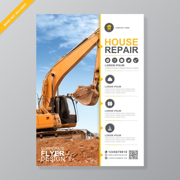 Download Excavator or dozer flyer design template Vector | Premium ...