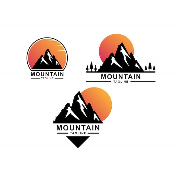 Premium Vector | Excellent mountain logo bundle with sunset