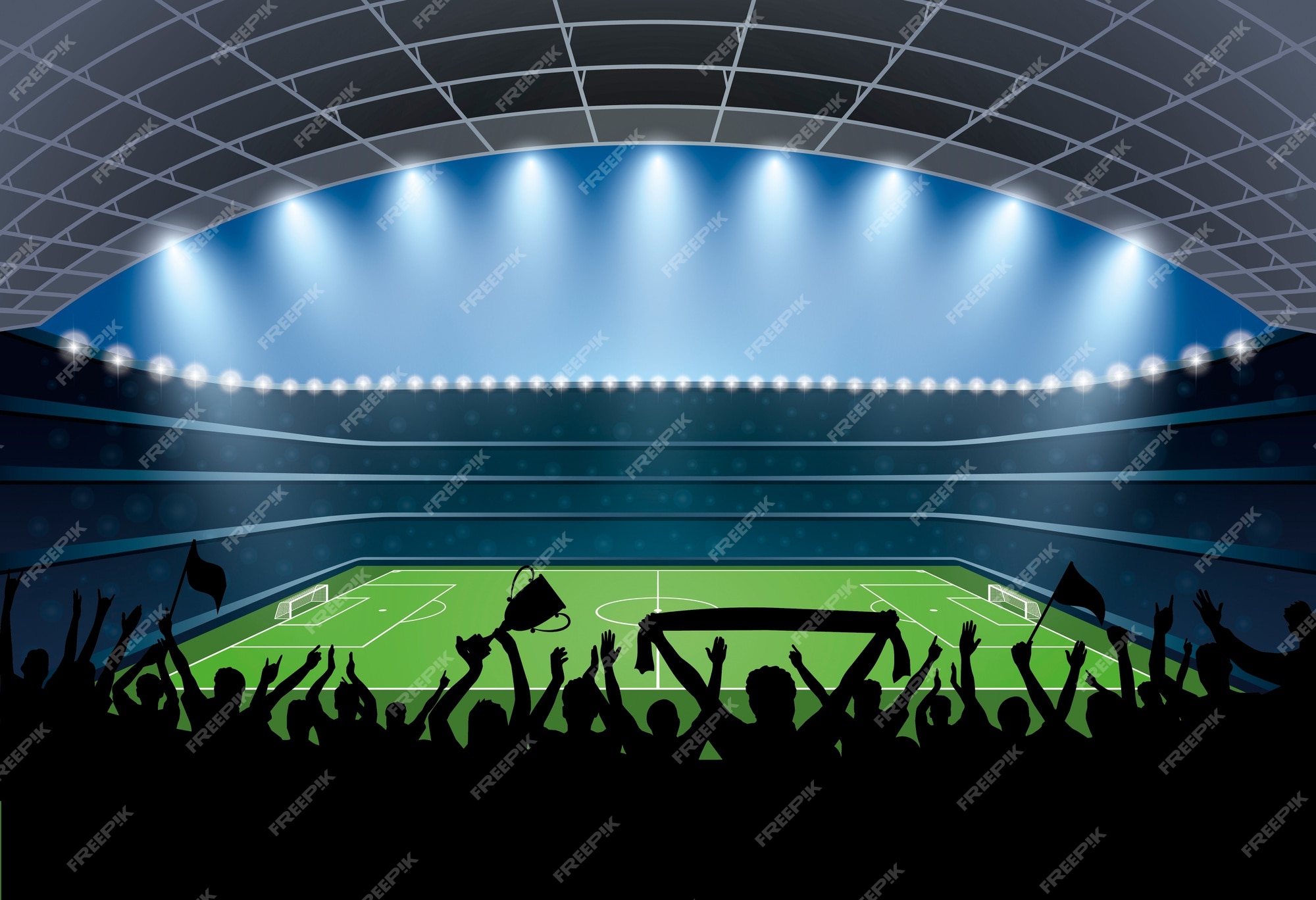 Premium Vector | Excited crowd of people at a soccer stadium