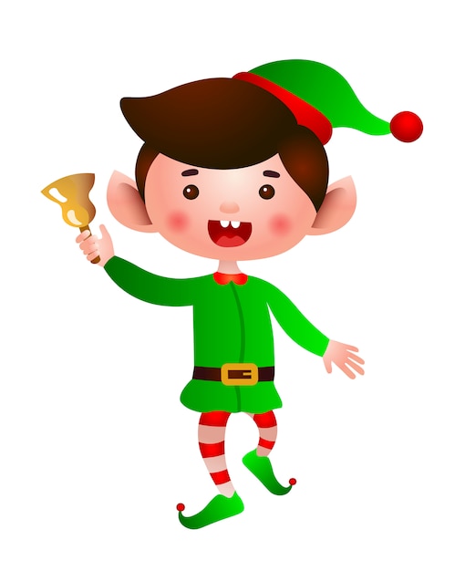 Free Vector | Excited elf jumping and ringing bell illustration