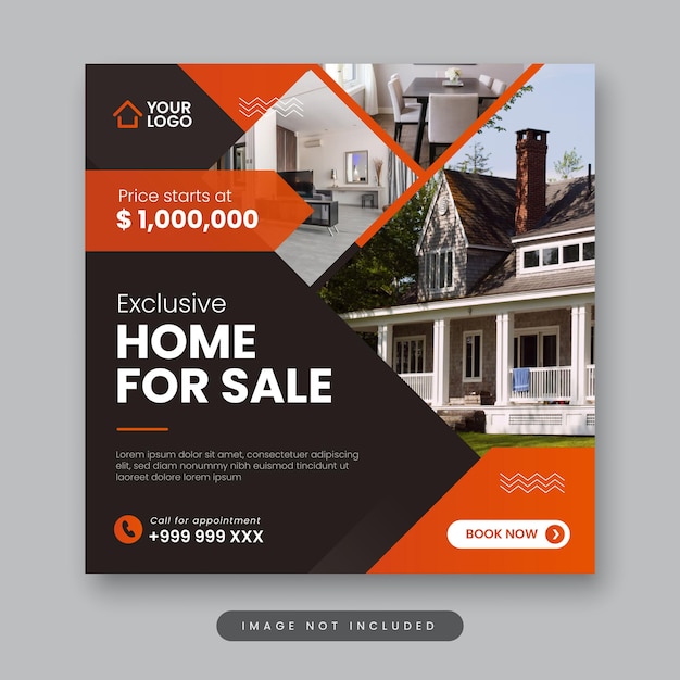 Premium Vector | Exclusive home for sale social media post template