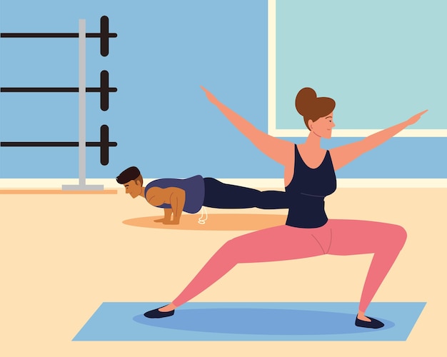 Premium Vector | Exercise couple in the gym