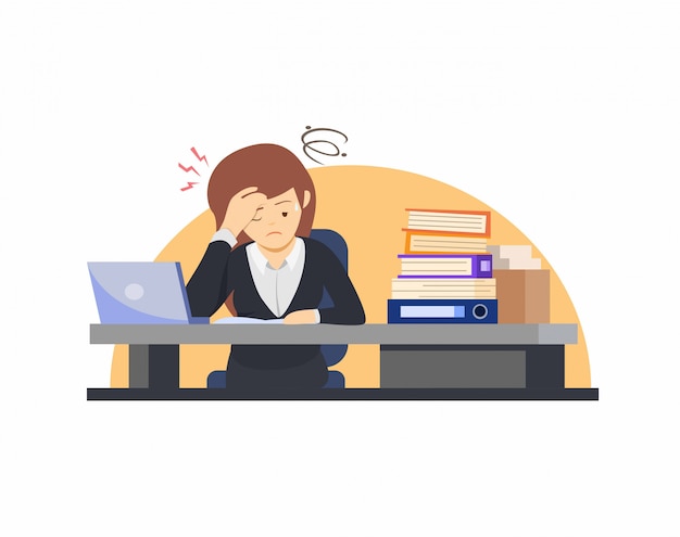 Premium Vector | Exhausted female office worker, manager or clerk sitting  at desk with full of documents, corporate woman stressed working overtime  in cartoon illustration