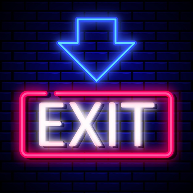 Exit sign neon style | Premium Vector