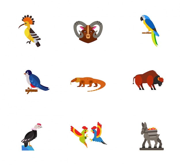 Exotic animals icons collection