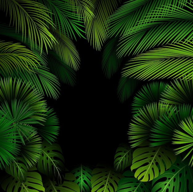Premium Vector | Exotic pattern with tropical leaves on a black background