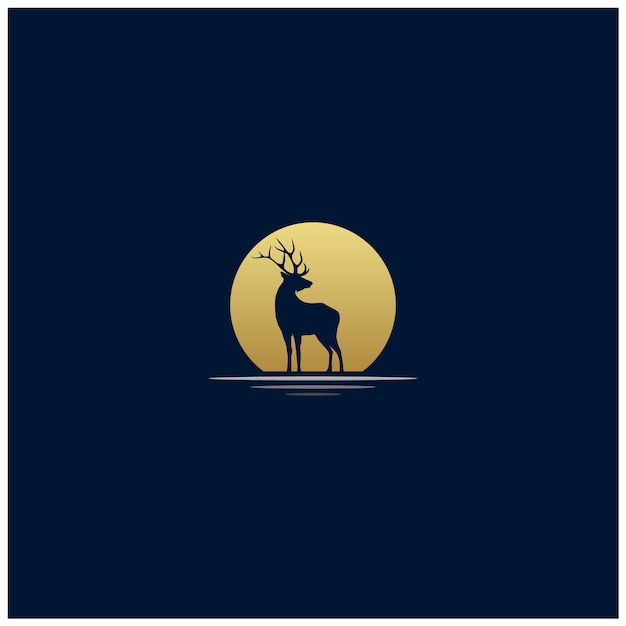 Exotic sunset deer silhouette logo design | Premium Vector