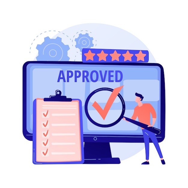 Cara Agar Twitter Centang Biru Expert approved. cartoon character holding checkmark symbol on hand. finished task, done sign. satisfactory, official sanction, acceptance. Free Vector