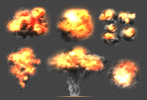 爆発する爆弾 光の効果の煙と火の玉の劇的な爆発の雲 プレミアムベクター