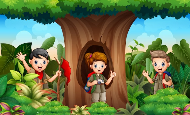 Premium Vector The Explorer Children In The Jungle