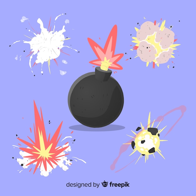 Explosion effect collection cartoon design Free Vector