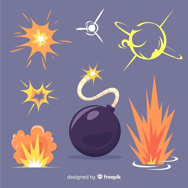 Explosion effect collection cartoon design Free Vector