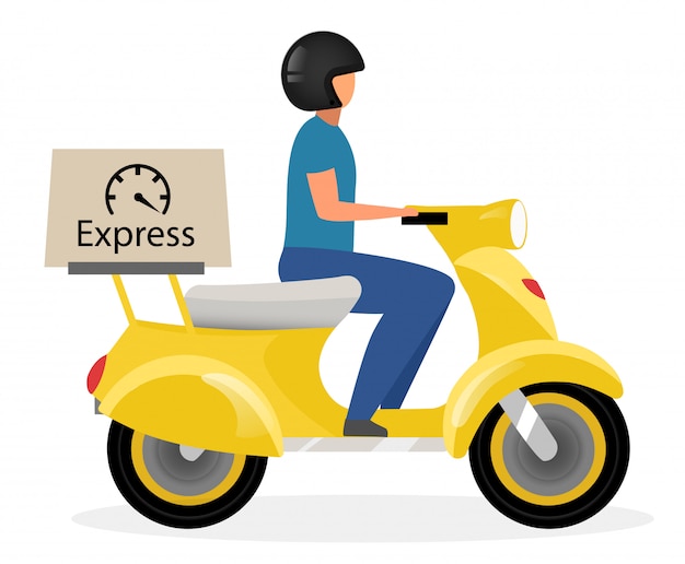 Premium Vector Express Delivery Flat Vector Illustration Courier Riding Yellow Scooter With