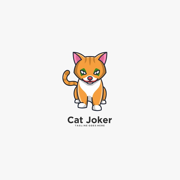 式猫ジョーカーポーズ かわいいイラストのロゴ プレミアムベクター