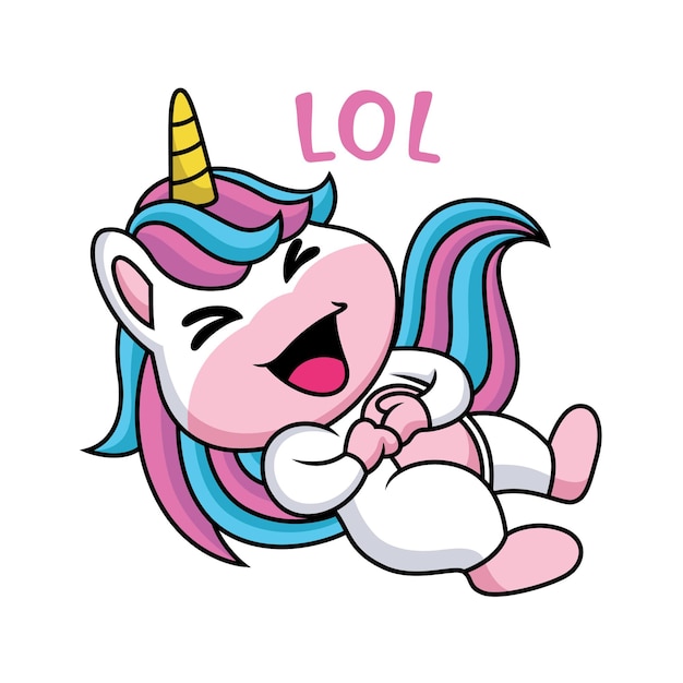 Premium Vector | Expression cute unicorn cartoon laughing