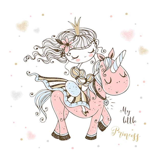 Download A fabulous cute princess rides a pink unicorn. | Premium ...