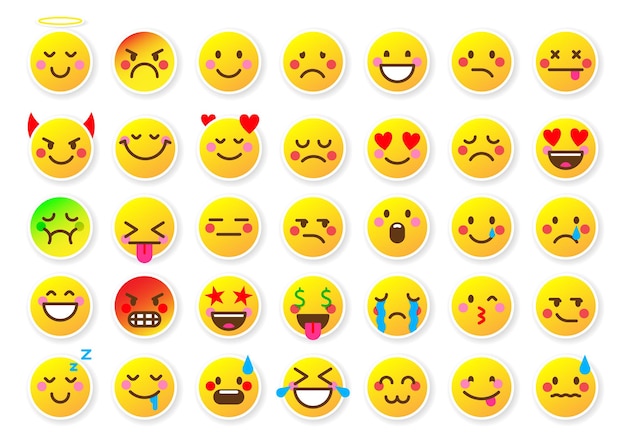 Premium Vector | Face emoji web yellow sticker set. website social ...