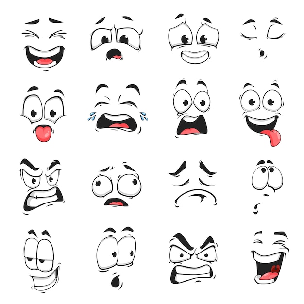 Premium Vector | Face expression isolated vector icons, funny cartoon ...