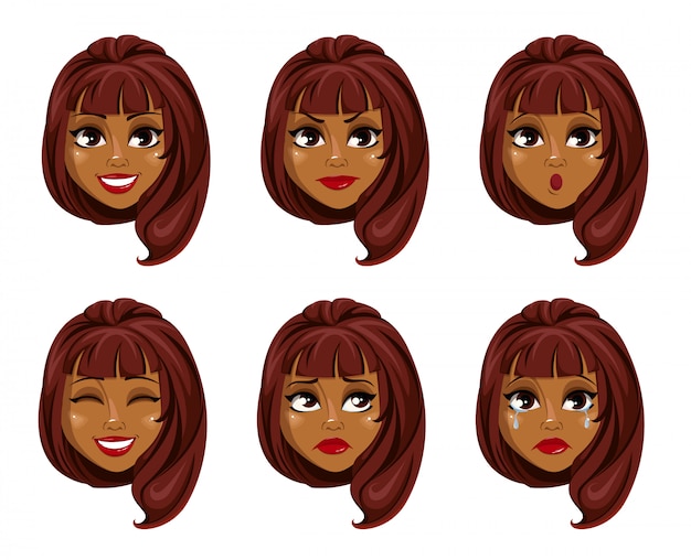 Download Face expressions of african american woman | Premium Vector