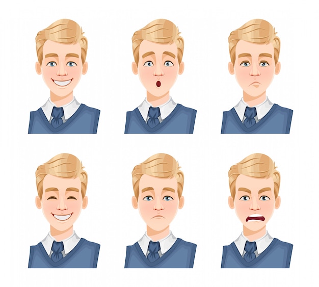 Face Expressions Of Handsome Man With Blonde Hair Premium Vector