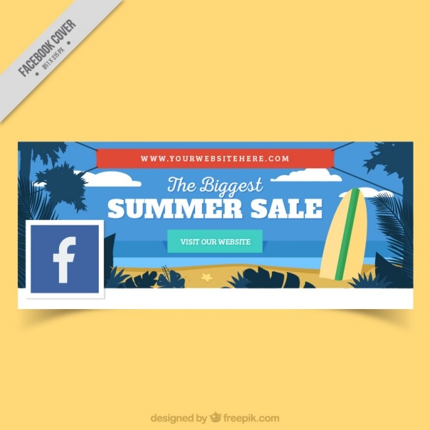 Free Vector Facebook Cover Of Beach With Surfboard