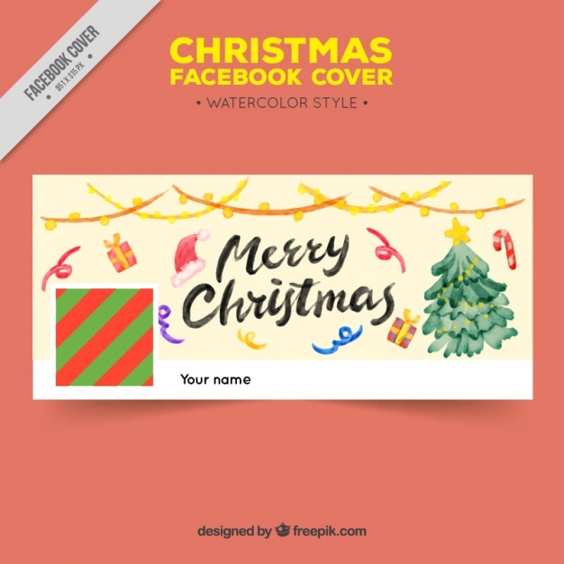 Facebook Cover Cute Watercolor Christmas Decorations Free Vector