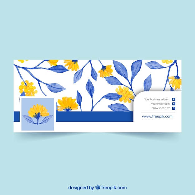 Premium Vector Facebook Cover With Yellow Flowers And Blue Watercolor Leaves