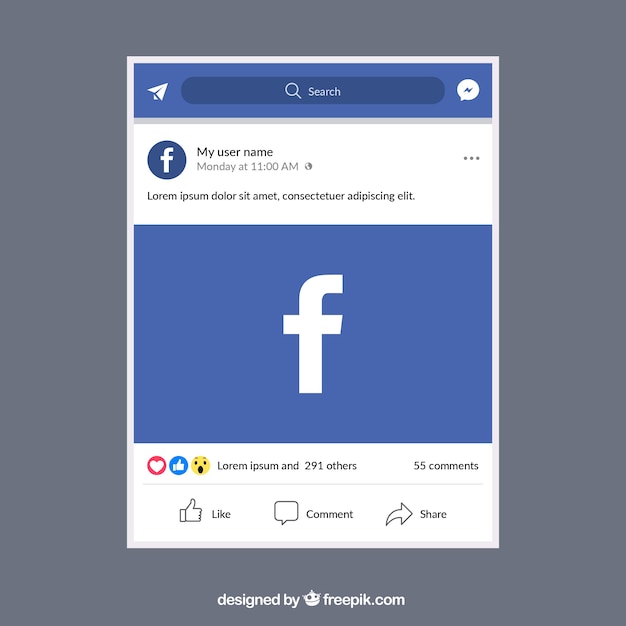 Facebook mobile post with flat design Free Vector