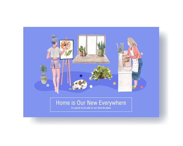 Download Free Facebook Template Design Stay At Home Concept With People Use our free logo maker to create a logo and build your brand. Put your logo on business cards, promotional products, or your website for brand visibility.