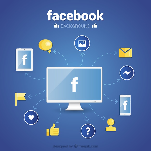 Facebook wallpaper with icons in flat
design