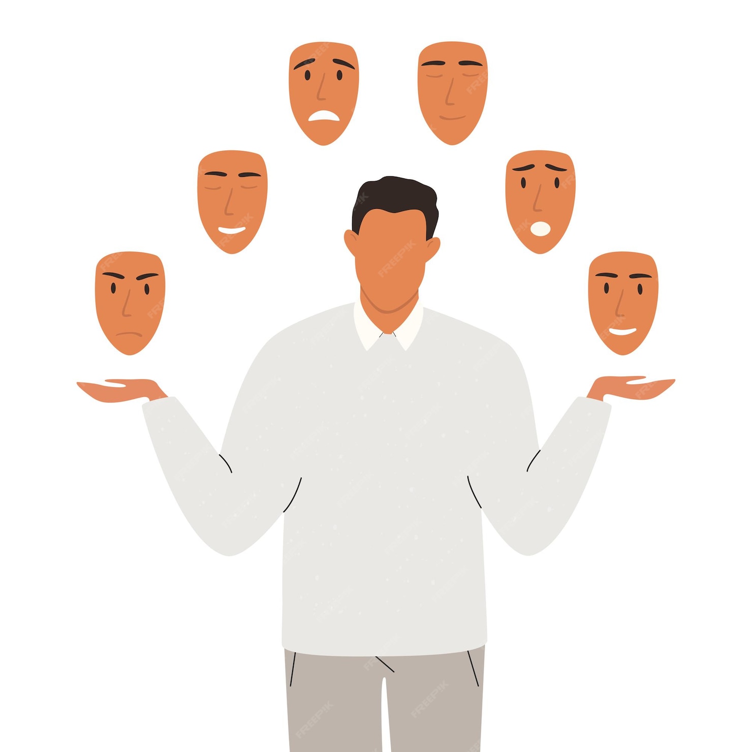 Premium Vector | A faceless man choosing a mask to express emotions ...