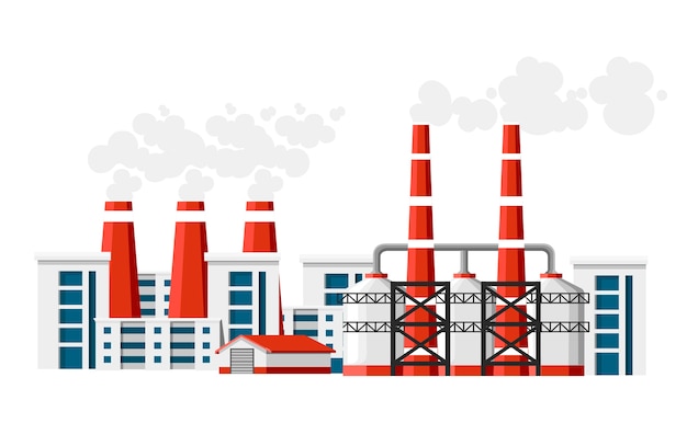 煙パイプのある工場 環境汚染問題 地球の工場は炭素ガスで汚染されています 図 白い背景のイラスト プレミアムベクター