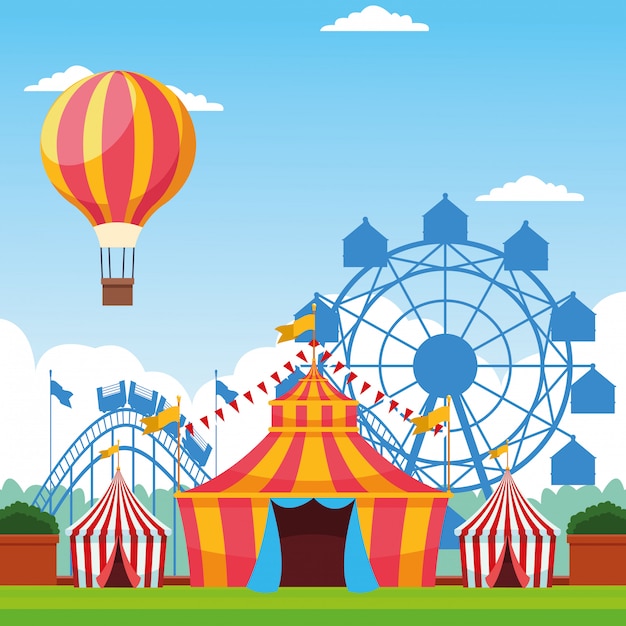 Free Vector | Fair festival with fun attractions scenery